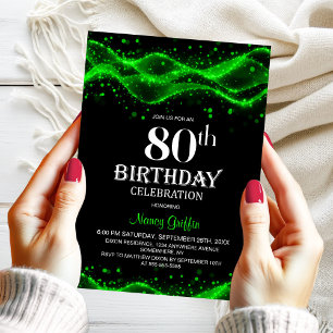 Invitation Fête d'anniversaire 80 ans moderne noire et verte