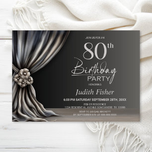 Invitation Fête d'anniversaire 80 ans Rideau Élégant Argent
