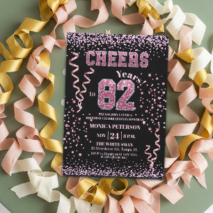 Invitation Fête d'anniversaire 82 ans Strass Rose 