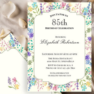 Invitation Fête d'anniversaire 85 ans Colorée de Fleurs Sauva