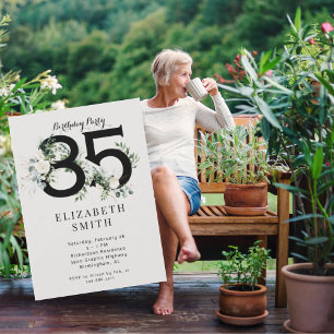 Invitation Fête d'anniversaire 85 ans Crème Florale Blanche