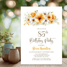 Invitation Fête d'anniversaire 85 ans Orange Floral