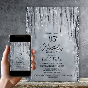 Invitation Fête d'anniversaire 85 ans paillettes noires et ar