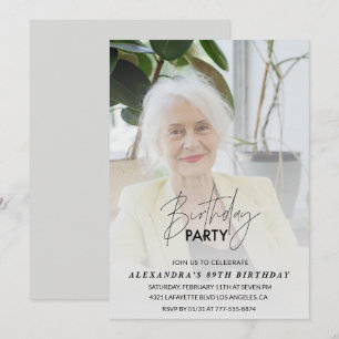 Invitation Fête d'anniversaire 89 ans Photo Gris Élégant