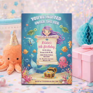 Invitation Fête d'anniversaire 8 ans de sirène sous la mer ro