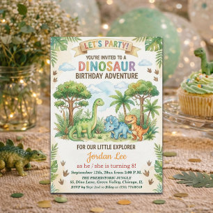 Invitation Fête d'anniversaire 8 ans Dinosaures Aquarelle Jun