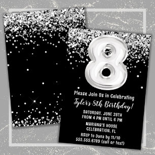 Invitation Fête d'anniversaire 8 ans noir et blanc
