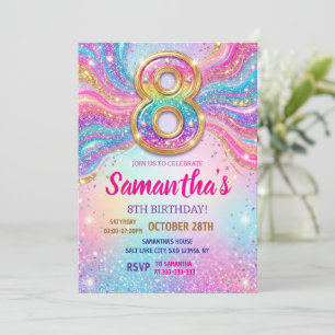 Invitation Fête d'anniversaire 8 ans Paillettes Étincelles Ar