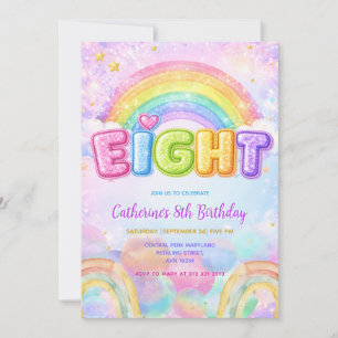 Invitation Fête d'anniversaire 8 ans Sparkle Rainbow