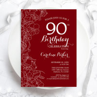 Fête d'anniversaire 90 ans à fleurs rouges