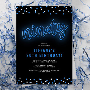 Invitation Fête d'anniversaire 90 ans Bleu Néon Adulte