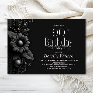 Invitation Fête d'anniversaire 90 ans Grey Flower