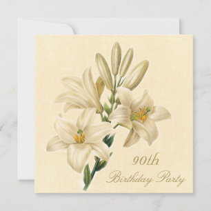 Invitation Fête d'anniversaire 90e Chic Vintage Lily Fleurs