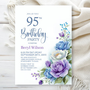 Invitation Fête d'anniversaire 95 ans aux fleurs violettes et