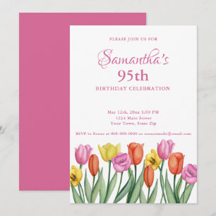 Invitation Fête d'anniversaire 95 ans aux tulipes aquarelles