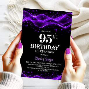 Invitation Fête d'anniversaire 95 ans moderne noir et violet