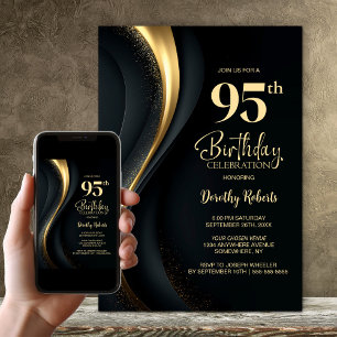 Invitation Fête d'anniversaire 95 ans noir et or