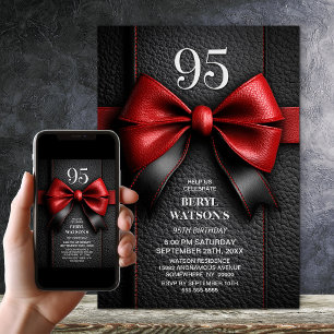 Invitation Fête d'anniversaire 95 ans Ruban en cuir rouge