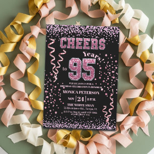 Invitation Fête d'anniversaire 95 ans Strass Rose Pailleté