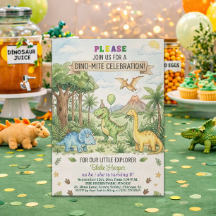 Invitation Fête d'anniversaire 9 ans Dinosaures Aquarelle Vol