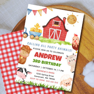 Invitation Fête d'anniversaire à la ferme Animaux de la ferme