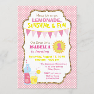 Invitation Fête d'anniversaire à la limonade rose