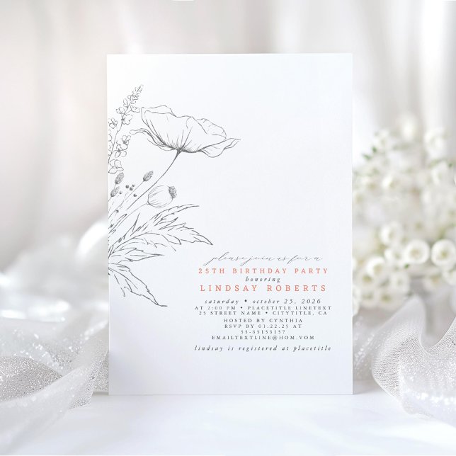 Invitation Fête d'anniversaire à la pêche légère Fleur sauvag (Wildflowers Birthday Invitations)