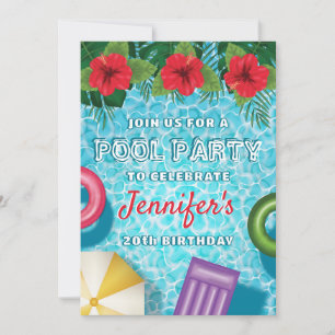 Invitation Fête d'anniversaire à la piscine pour un été tropi
