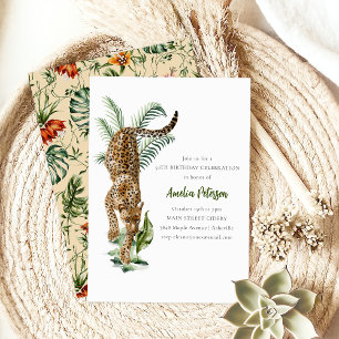 Invitation Fête d'anniversaire à l'aquarelle de léopard de la