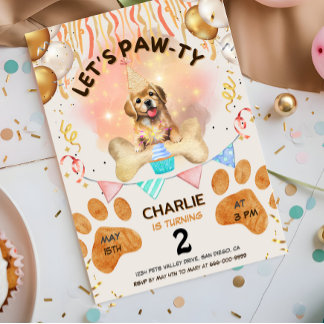 Invitation Fête d'anniversaire à l'aquarelle pour chiot "Fais