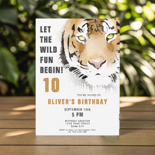 Invitation Fête d'anniversaire à l'aquarelle Tête de Tigre