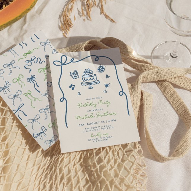 Invitation Fête d'anniversaire à main lunaire (Whimsical Birthday Party Invite)