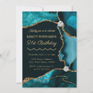 Invitation Fête d'anniversaire à paillettes fausses de teal e