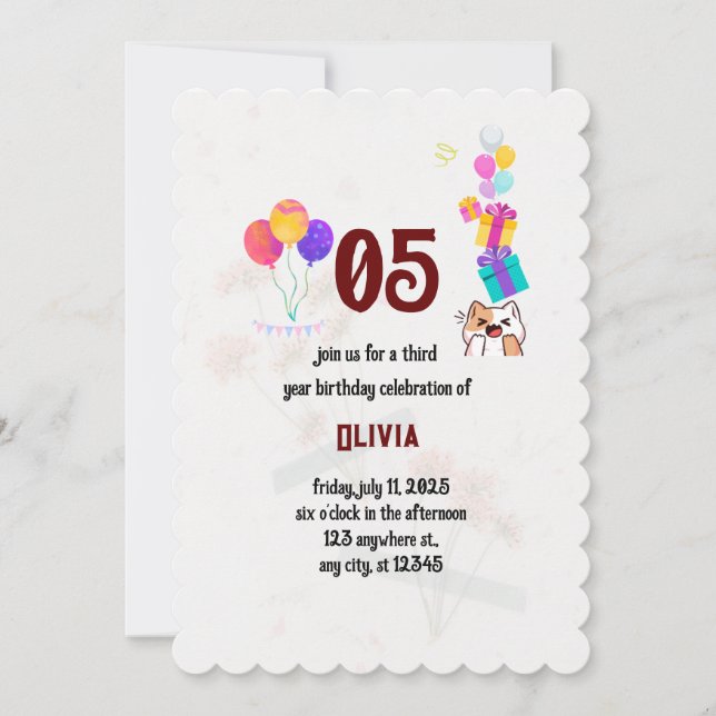 Invitation Fête d'anniversaire à thème de chats (Devant)