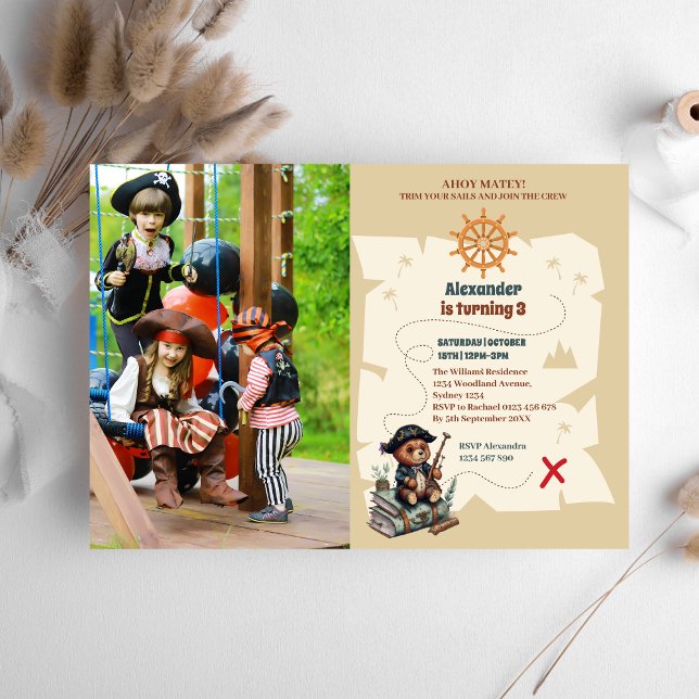 Invitation Fête d'anniversaire à thème de l'ours pirate (Créateur téléchargé)