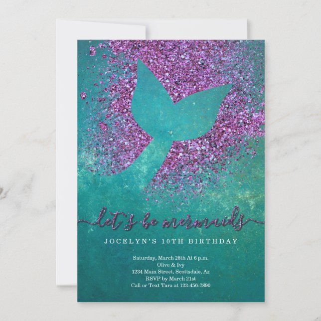 Invitation Fête d'anniversaire à thème de sirène personnalisé (Devant)