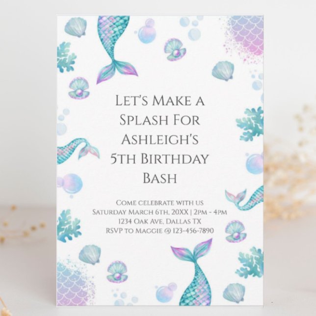 Invitation Fête d'anniversaire à thème de sirène turquoise (Créateur téléchargé)