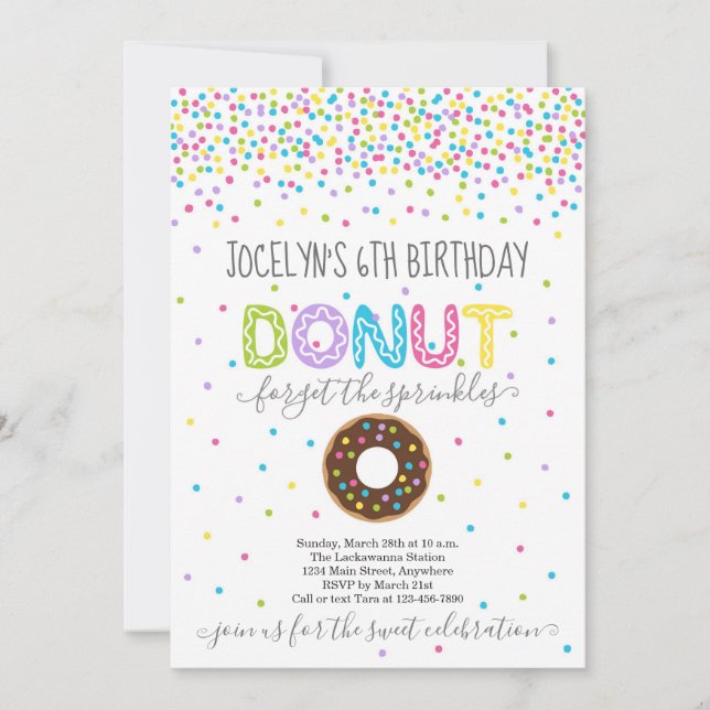 Invitation Fête d'anniversaire à thème Donut - Arc en ciel (Devant)