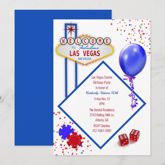 Invitation Fête d'anniversaire à thème du casino (Devant / Derrière)
