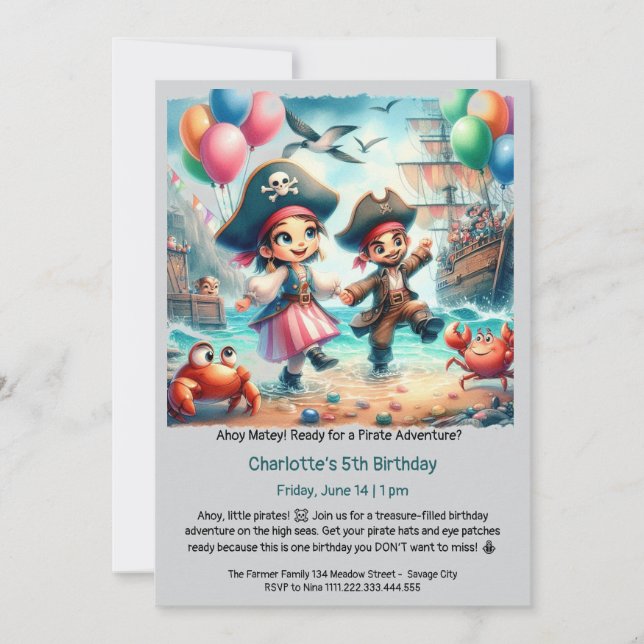 Invitation Fête d'anniversaire à thème pirate (Devant)