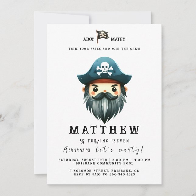 Invitation Fête d'anniversaire à thème Pirate (Devant)