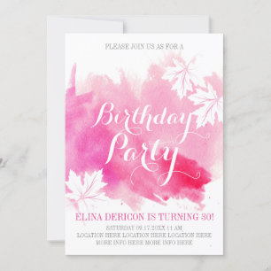 Invitation Fête d'anniversaire abstraite d'aquarelle rose