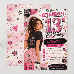 Invitation Fête d'anniversaire adolescente avec paillettes ro