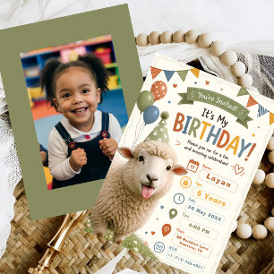 Invitation Fête d'anniversaire adorable mouton
