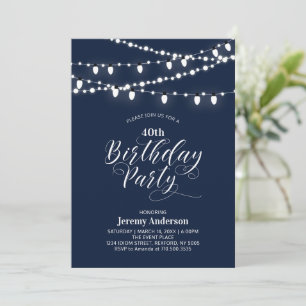 Invitation Fête d'anniversaire adulte 40 ans moderne bleu mar