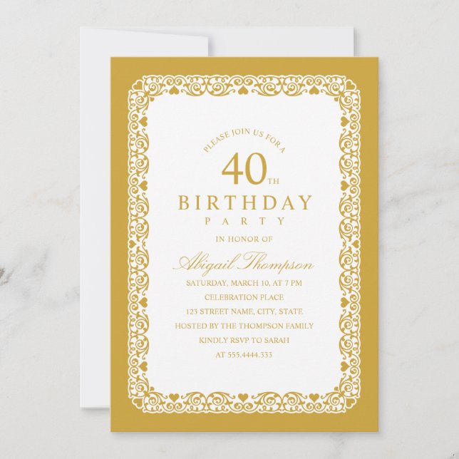 Invitation Fête d'anniversaire Adulte 40e Fête Élégante Simpl (Devant)