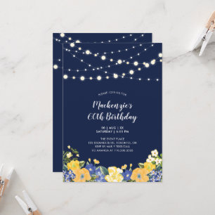 Invitation Fête d'anniversaire adulte avec lumières et fleurs