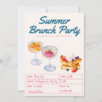 Invitation Fête d'anniversaire adulte Brunch aquarelle