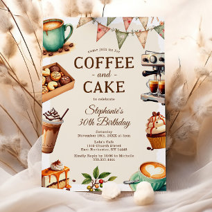 Invitation Fête d'anniversaire adulte Café & Gâteau