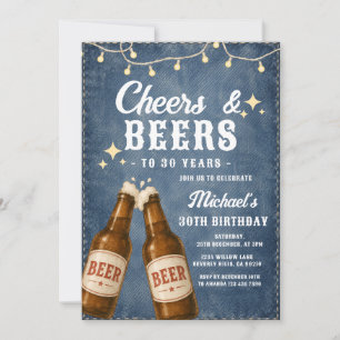 Invitation Fête d'anniversaire adulte Cheers and Beers en den
